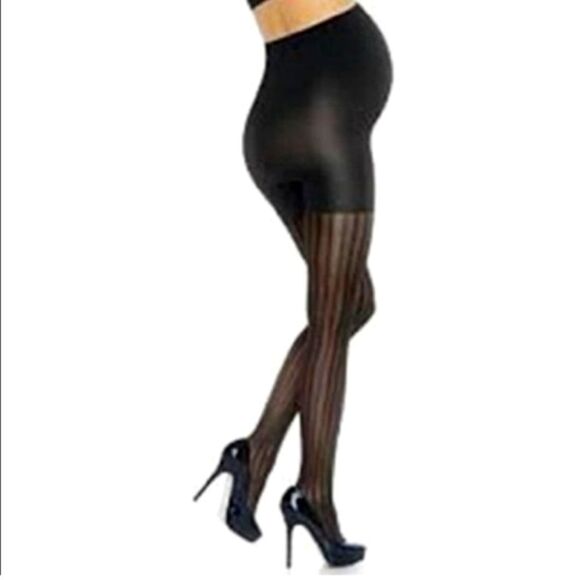 Spanx Assets Marvelous Mama Tights Maternity hosiery Opaque Stripe Black Size 3 - Picture 1 of 7